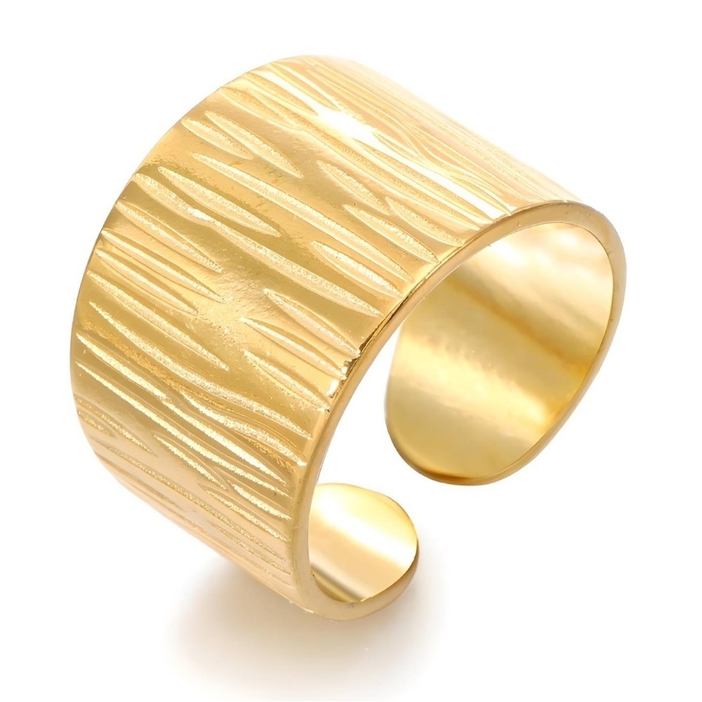 18K Gold Plated Wide Band Ring Stainless Steel Size 7 Waterproof